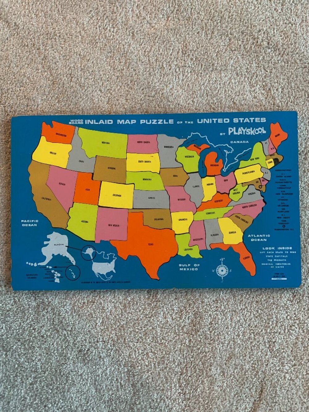 Vintage Playskool Wood Inlaid USA Map Puzzle